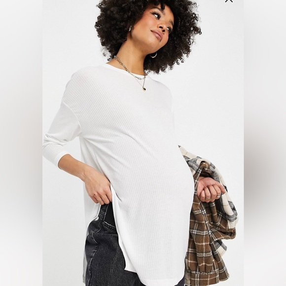 ASOS Maternity Tops - ASOS Maternity Ribbed Top w/Side Slits in White - Size US 2
